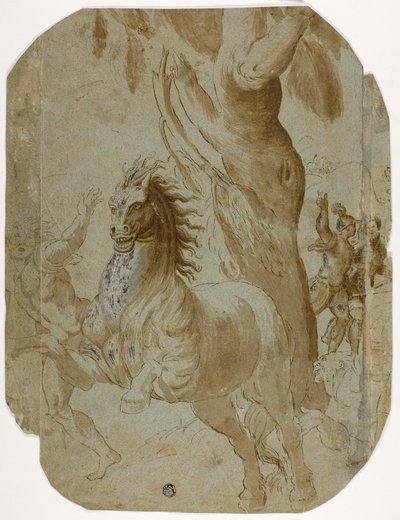 Bekering van St. Paulus (recto); Man Gezien van Achteren (verso) door Giovanni Antonio da Pordenone