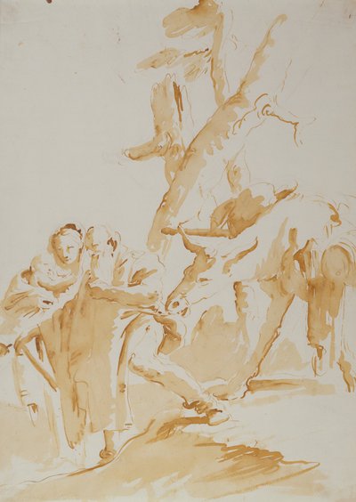 De Vlucht naar Egypte (krijt, pen, inkt en gewassen) door Giovanni Battista (1696-1770) Tiepolo