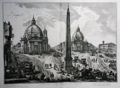 Piazza del Popolo, uit Le Antichita Romane de G.B. Piranesi (1756), uitgegeven in Parijs door Giovanni Battista (after) Piranesi