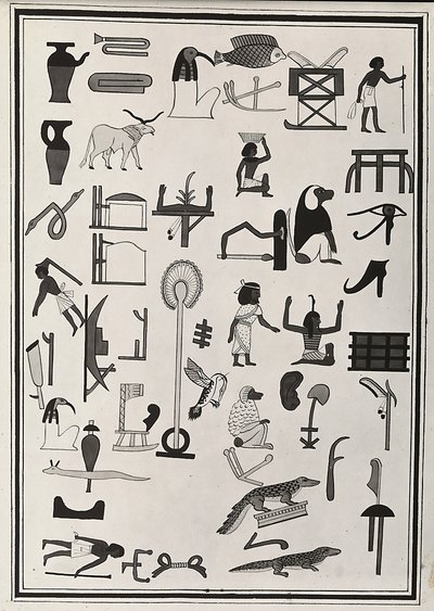 Tekeningen van de decoraties uit het graf van Farao Psammetic I, gereproduceerd in 1817 door Giovanni Battista Belzoni, gehuisvest in het British Museum, Londen door Giovanni Battista Belzoni