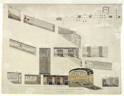 Sectie van het graf van Psammuthis in Thebe, ontdekt en geopend door Belzoni in 1818 door Giovanni Battista Belzoni