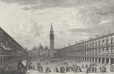 Piazza San Marco richting de Basiliek en Campanile, 1763 door Giovanni Battista Brostoloni