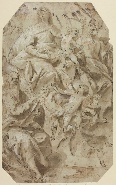 Madonna en kind met heiligen door Giovanni Battista Carlone