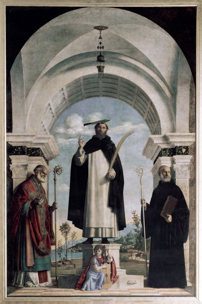 Sint-Pieter van Verona met Sint-Nicolaas en Sint-Benedictus met engel door Giovanni Battista Cima da Conegliano