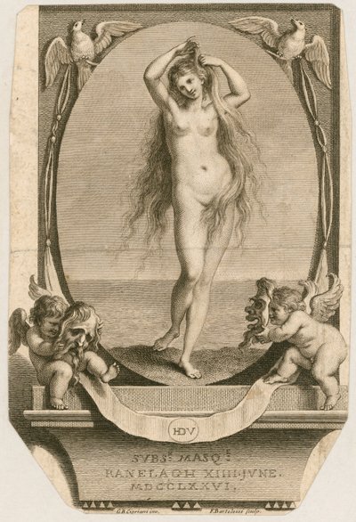 Toegangskaartje voor een gemaskerd bal in Ranelagh, Londen, 14 juni 1776 door Giovanni Battista Cipriani