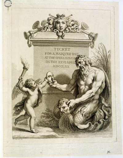 Ticket voor een gemaskerd bal in het operahuis op 26 april, gegraveerd door Francesco Bartolozzi, 1770 door Giovanni Battista Cipriani