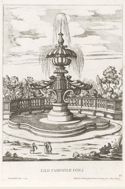 Fontein in de tuinen van Villa Doria Pamphilj te Rome door Giovanni Battista Falda