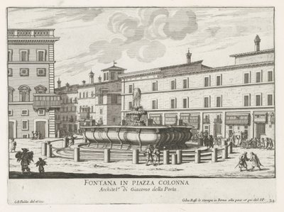 Fontein op Piazza Colonna te Rome door Giovanni Battista Falda
