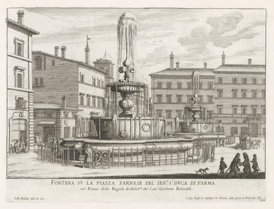 Fonteinen op Piazza Farnese te Rome door Giovanni Battista Falda