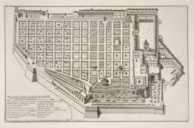 Pauselijke tuin en paleis van het Quirinale, uit Il Nuovo Teatro della Fabriche et Edifici in Prospettiva di Roma Moderna door Giovanni Battista Falda