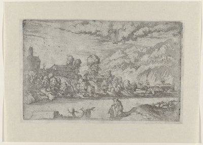 Rivierlandschap met de doop van Christus door Giovanni Battista Fontana