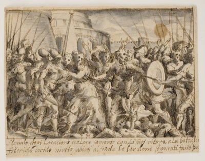 De Sabijnse vrouwen onderhandelen over vrede tussen de Romeinen en de Sabijnen door Giovanni Battista Fontana