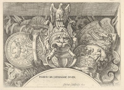 Plaat 4: trofeeën van Romeinse wapens van decoraties boven de ramen op de tweede verdieping, 1656-58 door Giovanni Battista Galestruzzi