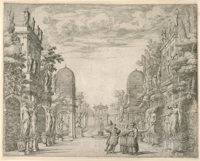 Decorontwerp voor Scene 3, "La Vita Humana overo," uit "Il Trionfo della Pieta" door Giovanni Battista Galestruzzi