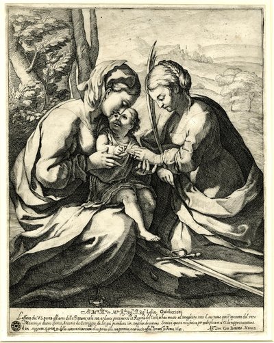 Giovanni Battista Mercati - Het mystieke huwelijk van de heilige Catharina, aan wiens vinger Christus de ring plaatst; naar Correggio. 1620, 1837,0408.160 door Giovanni Battista Mercati