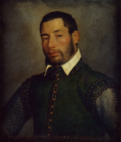 Portret van een heer in een groene wambuis en maliënkolder, ca. 1565 door Giovanni Battista Moroni