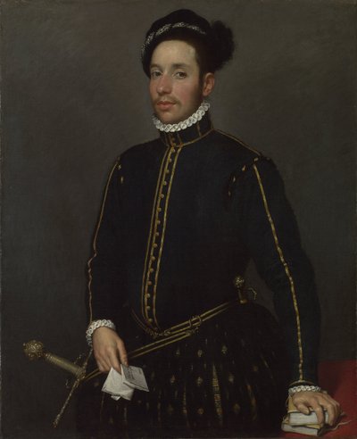Portret van een linkshandige heer met twee kwarto