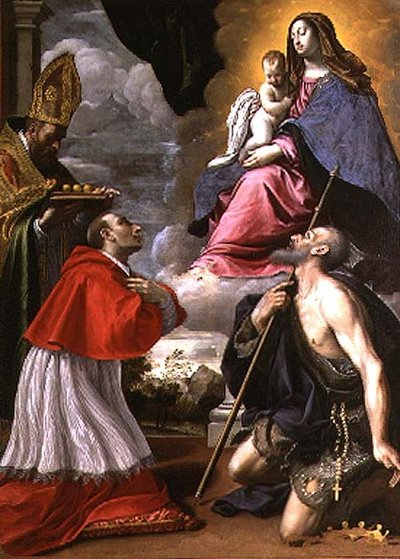 Madonna en Kind met heiligen door Giovanni Battista Pesari