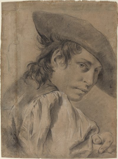 Een Jonge Man met een Brede Hoed door Giovanni Battista Piazzetta