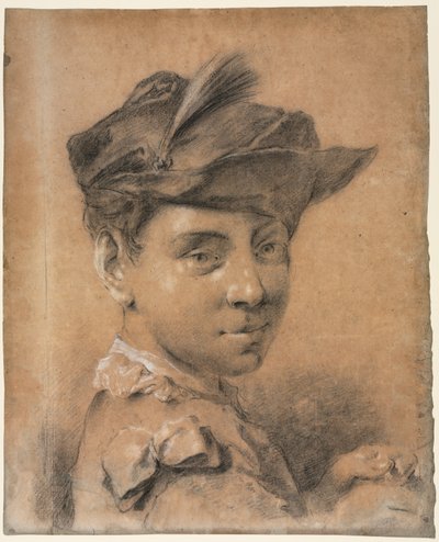 Hoofd van een jonge man met een hoed, voor 1735 door Giovanni Battista Piazzetta