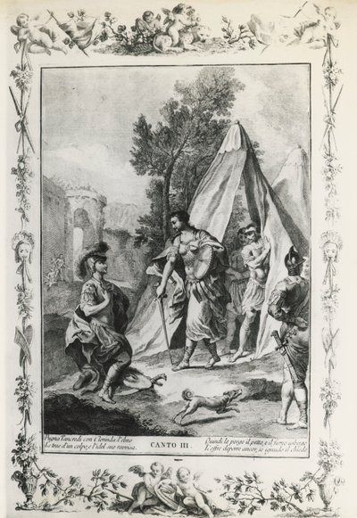 Jeruzalem Bevrijd, canto III, illustratie door Giovanni Battista Piazzetta voor gedicht door Torquato Tasso, editie gepubliceerd in Venetië in 1745 door Giovanni Battista Piazzetta