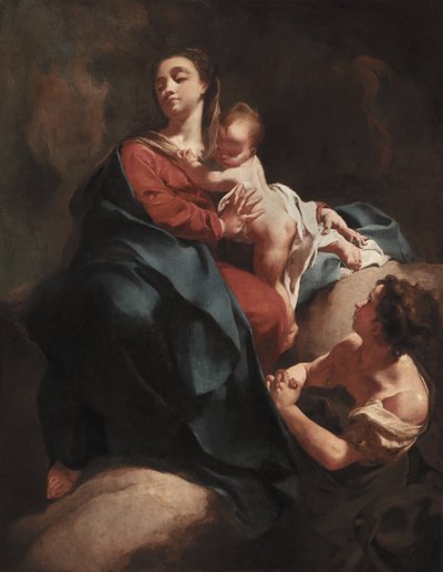 Madonna en kind met een aanbiddende figuur door Giovanni Battista Piazzetta