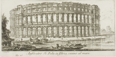 Amfitheater van Pola in Istrië bij de zee, plaat 23 uit Enkele Zichten op Triomfbogen en andere monumenten door Giovanni Battista Piranesi