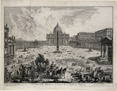 Uitzicht op de basiliek en het plein van San Pietro in het Vaticaan (uit: Vedute di Roma) door Giovanni Battista Piranesi