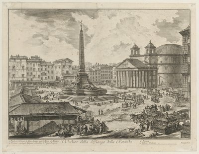 Uitzicht op de Piazza della Rotonda met het Pantheon en de obelisk door Giovanni Battista Piranesi