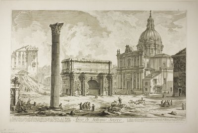 Boog van Septimius Severus waardoor de oude Heilige Weg liep, die overwinnaars naar het Capitool bracht, uit Zichten op Rome door Giovanni Battista Piranesi