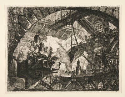 Carceri, X: Gevangenen op een uitspringend platform door Giovanni Battista Piranesi