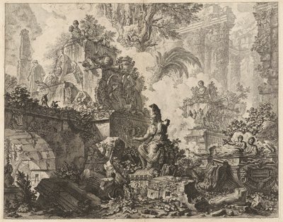 Frontispice, Fantasie van Ruïnes met een Standbeeld van Minerva op de Voorgrond, uit Vedute di Roma door Giovanni Battista Piranesi