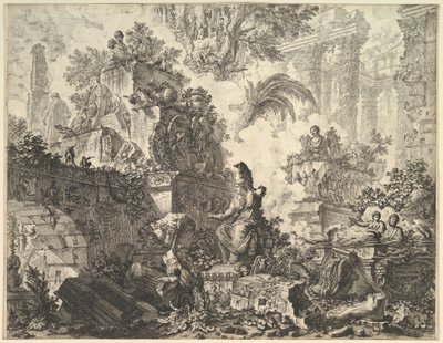 Frontispice, met standbeeld van Minerva door Giovanni Battista Piranesi