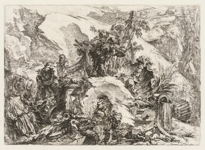 Grotesken: Ruïnes met doodshoofd en skelet door Giovanni Battista Piranesi