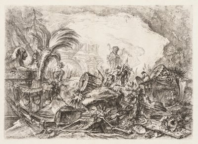 Groteschi: Ruïnes met een standbeeld van een faun en een gevallen zuil door Giovanni Battista Piranesi