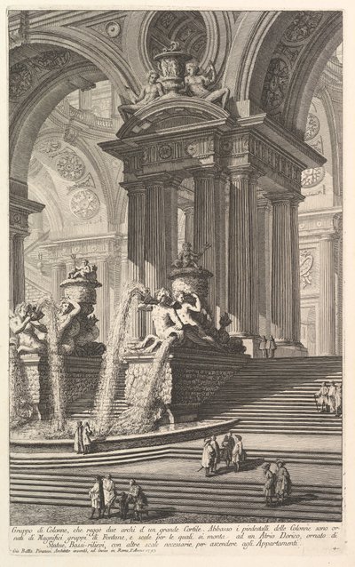 Groep kolommen die twee bogen van een grote binnenplaats ondersteunen . . . Gruppo di Colonn..., ca. 1750 door Giovanni Battista Piranesi