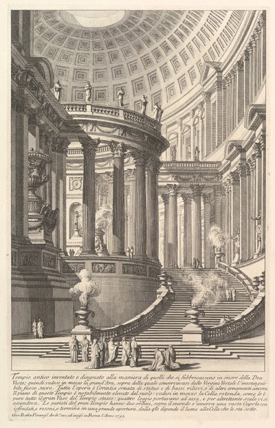 Verzonnen oude tempel ontworpen in de stijl van die gebouwd ter ere van de Godin door Giovanni Battista Piranesi