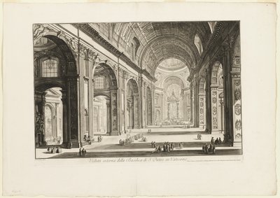 Binnenaanzicht van de Sint-Pietersbasiliek in het Vaticaan, uit Views of Rome door Giovanni Battista Piranesi