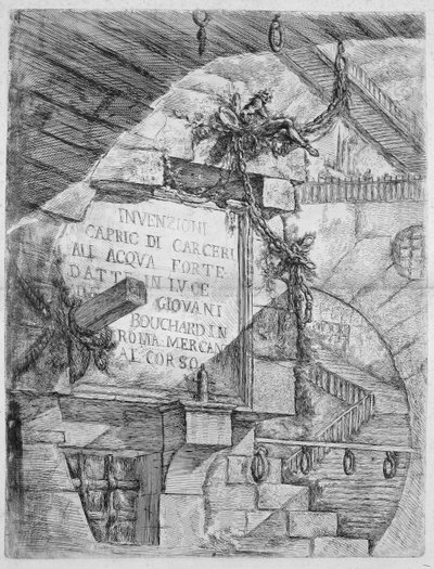 De gevangenissen van de uitvinding, plaat I: titelplaat door Giovanni Battista Piranesi