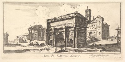 Plaat 13: Boog van Settimius Severus 1. Tempel van Concord. 2. Beklimming naar het Capitool... door Giovanni Battista Piranesi