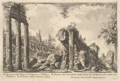 Resten van de tempel van Castor en Pollux . . . Avanzo del Tempio di Castore e ..., 18e eeuw door Giovanni Battista Piranesi