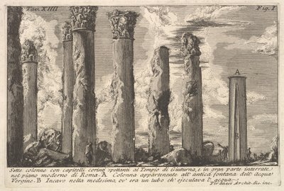 Zeven zuilen van de Tempel van Juturna met Korinthische kapitelen... Sette colon..., 18e eeuw door Giovanni Battista Piranesi