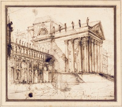 Het Portiek en de Gevel van een Uitgebreid Neoklassiek Gebouw door Giovanni Battista Piranesi