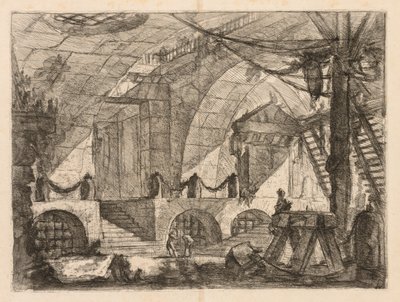 De gevangenissen: Een gewelfde kamer met palen en kettingen door Giovanni Battista Piranesi