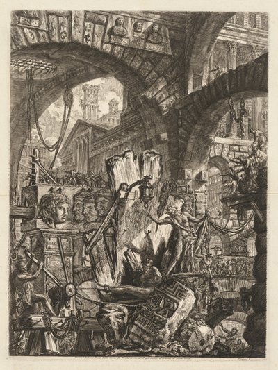 De gevangenissen: Een architectonische mengelmoes, met een man op de rots op de voorgrond, 1745-50 door Giovanni Battista Piranesi