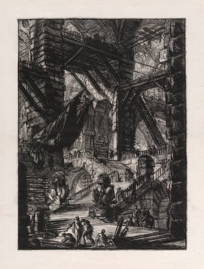 De Trap met Trofeeën, plaat 8 uit Carceri d door Giovanni Battista Piranesi