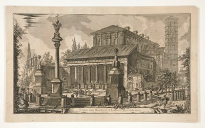 Veduta della Basilica di S. Lorenzo fuor delle mura (Gezicht op S. Lorenzo buiten de muren), uit Vedute di Roma door Giovanni Battista Piranesi