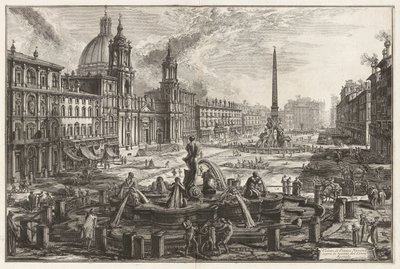 Veduta di Piazza Navona sopra le rovine del Circo Agonale (Uitzicht op het Piazza Navona boven de Ruïnes van het Circus Agonalis [Circus van Domitianus]), uit Vedute di Roma (Gezichten van Rome) door Giovanni Battista Piranesi