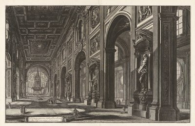 Interieurzicht van de basiliek van San Giovanni in Laterano, uit „Vedute di Roma“ door Giovanni Battista Piranesi