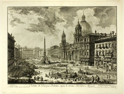 Gezicht op Piazza Navona boven de ruïnes van het Circus van Domitianus, uit Views of Rome door Giovanni Battista Piranesi